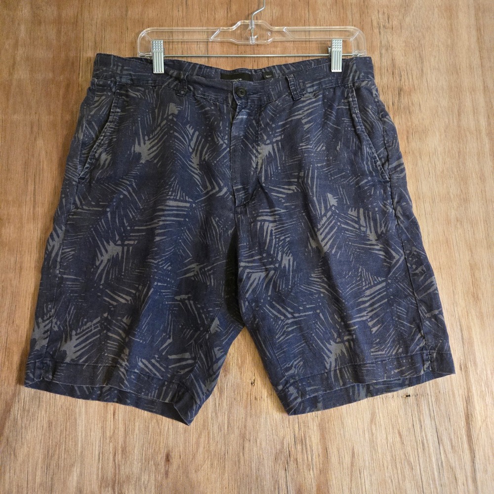 Vince Griffith Slim Fit Palm Print Hemp Shorts Mens Size 34 Coastal Blue Beach
